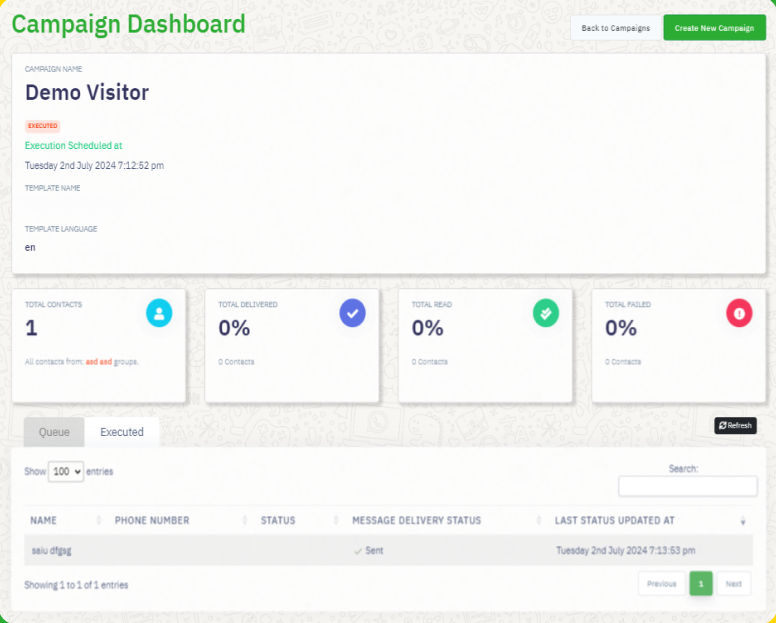 WhatsApp App - Campaign Dashboard